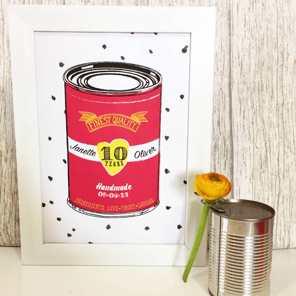 Personalised 10 Years Tin Wedding Print