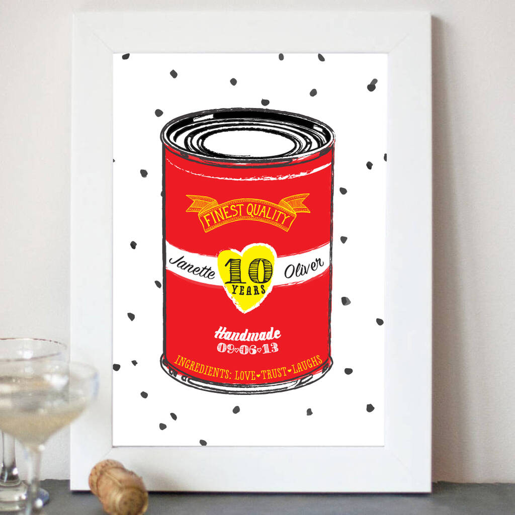 Personalised 10 Years Tin Wedding Print