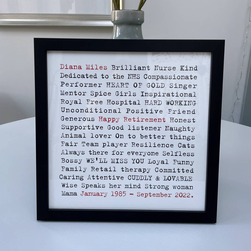 Personalised Leaving Gift And Retirement Print