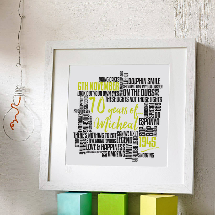 Personalised 70th Birthday Typography Print