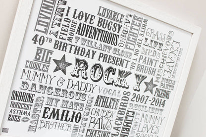 Personalised Birthday Typographic Art Print