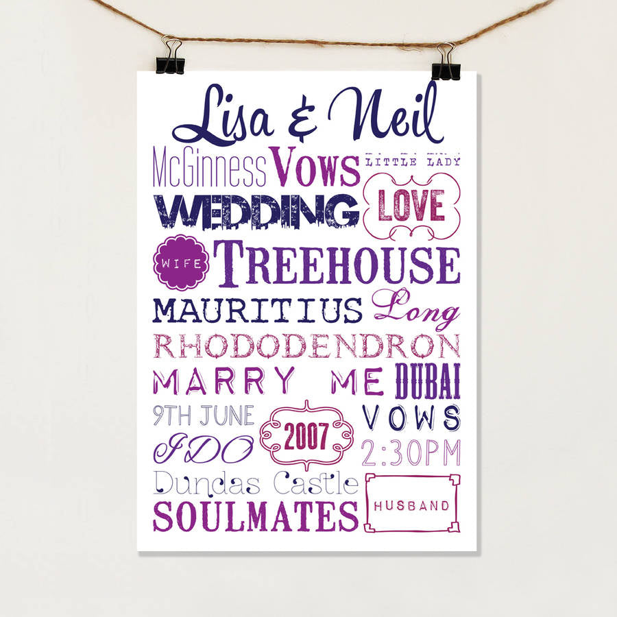 Personalised 'Special Memories' Wedding Print