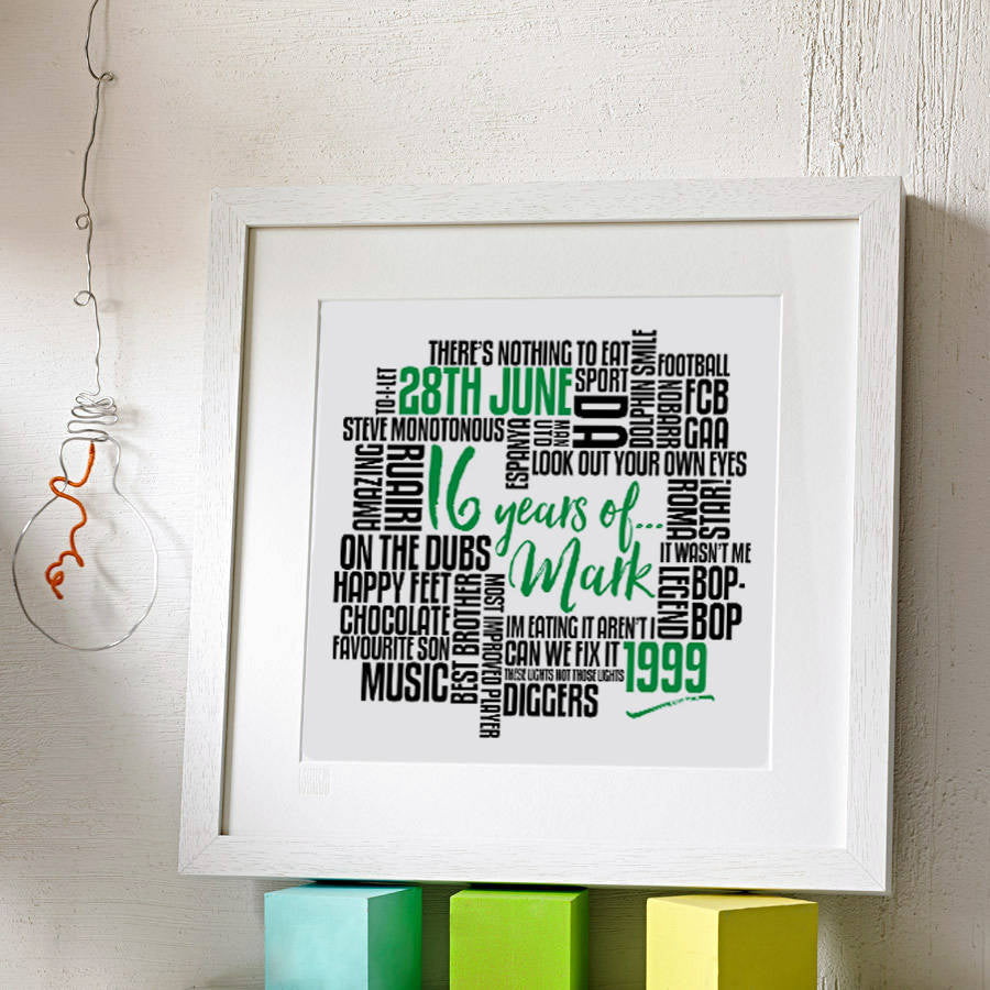 Personalised 16th Birthday Typography Print