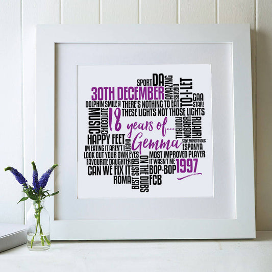 Personalised 18th Birthday Typography Print