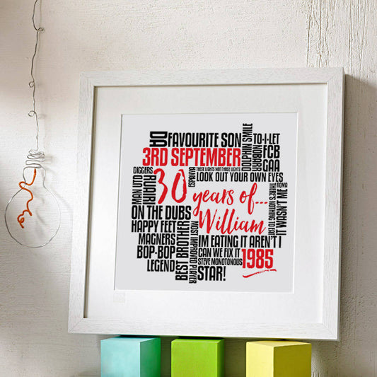 Personalised 30th Birthday Typography Print