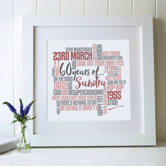 Personalised 60th Birthday Typography Print