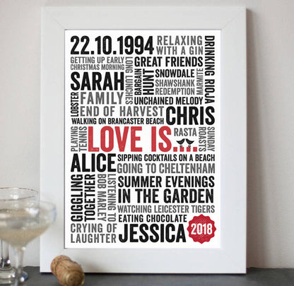 Personalised 'Love Is' Typography Print