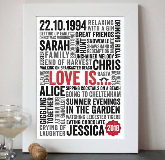 Personalised 'Love Is' Typography Print