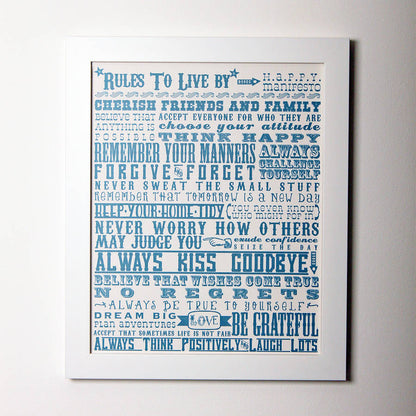 Personalised 'Rules To Live By’ Graduation Print