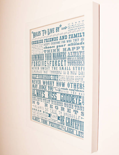 Personalised 'Rules To Live By’ Graduation Print