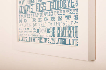 Personalised 'Rules To Live By’ Graduation Print